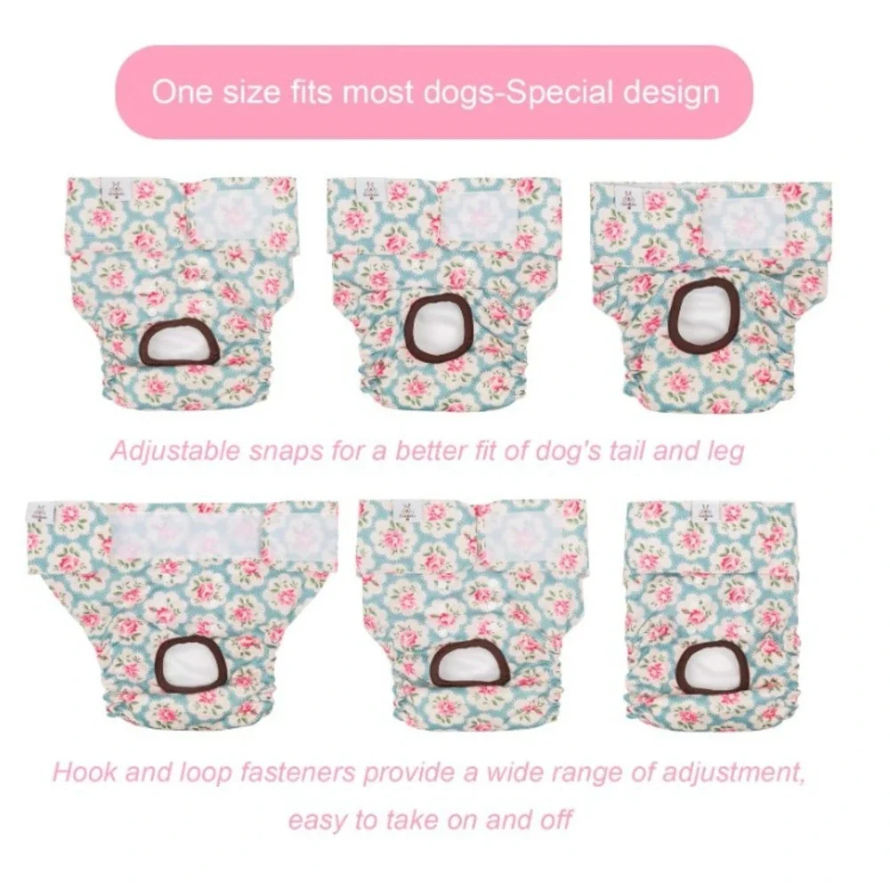 Cute Bone 3‎ Pc Floral Reusable Dog Diaper Size Large NEW Flower Heat Pee